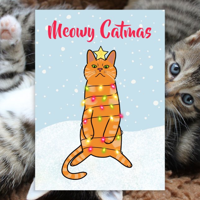 Meowy catmas pucko lustig jultomte ljus julkort (Skapare uppladdad)