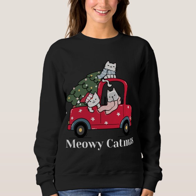 Meowy Catmas Red Lastbil Cat jul Pajama T Shirt (Framsida)