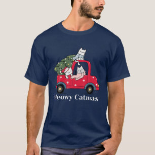Meowy Catmas Red Lastbil Cat jul Pajama T Shirt