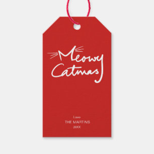 Meowy Catmas rolig röd kattjul Presentetikett