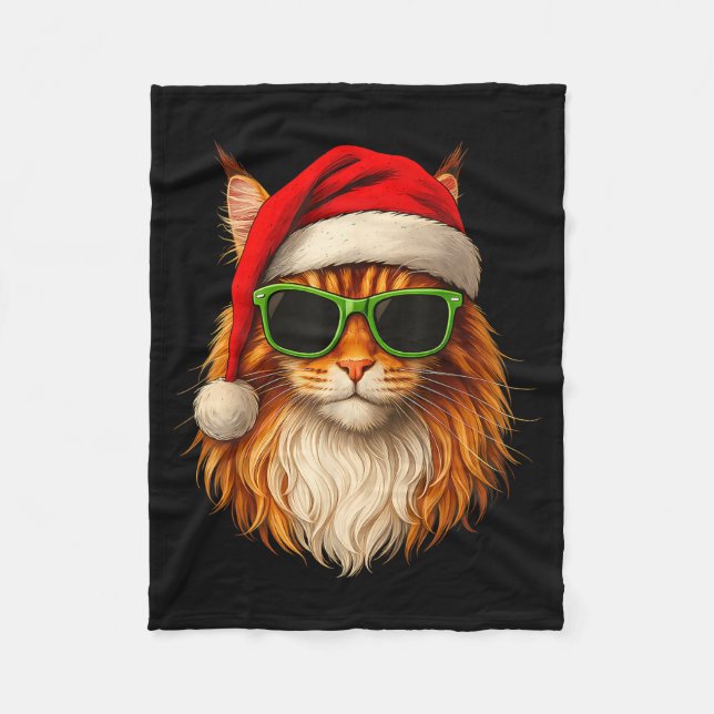 Meowy Catmas Santa Hat Maine Coon Cat Christmas Pa Fleecefilt (Framsidan)