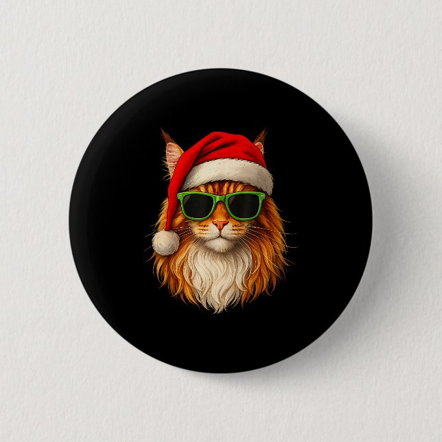 Meowy Catmas Santa Hat Maine Coon Cat Christmas Pa Knapp (Framsida)