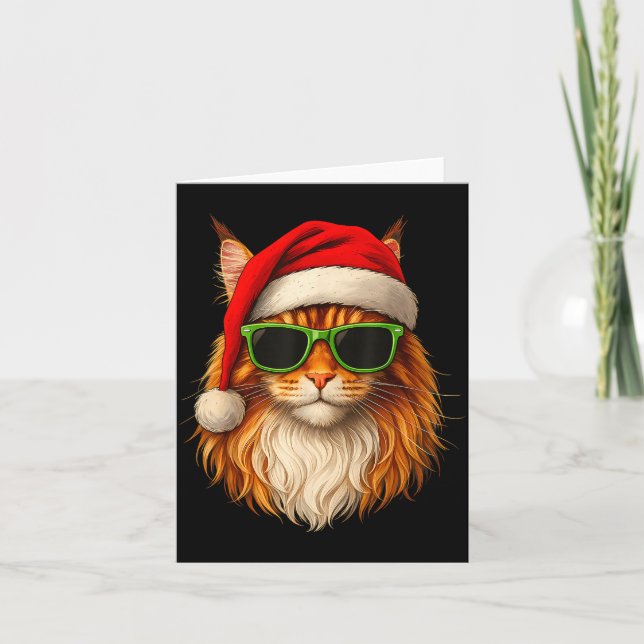 Meowy Catmas Santa Hat Maine Coon Cat Christmas Pa Kort (Framsida)