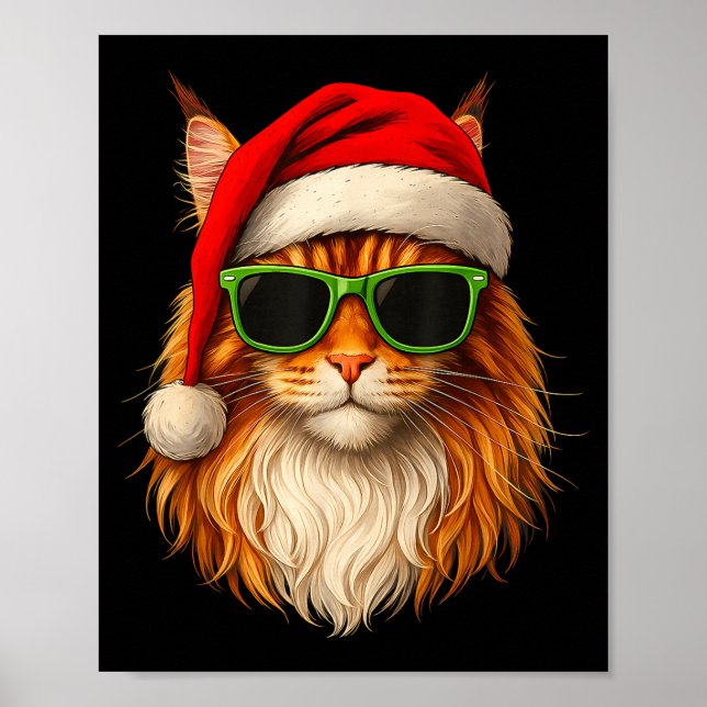 Meowy Catmas Santa Hat Maine Coon Cat Christmas Pa Poster (Framsidan)