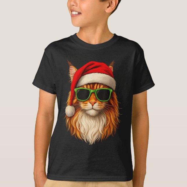 Meowy Catmas Santa Hat Maine Coon Cat Christmas Pa T Shirt (Framsida)