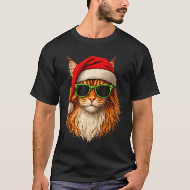 Meowy Catmas Santa Hat Maine Coon Cat Christmas Pa T Shirt (Framsida)