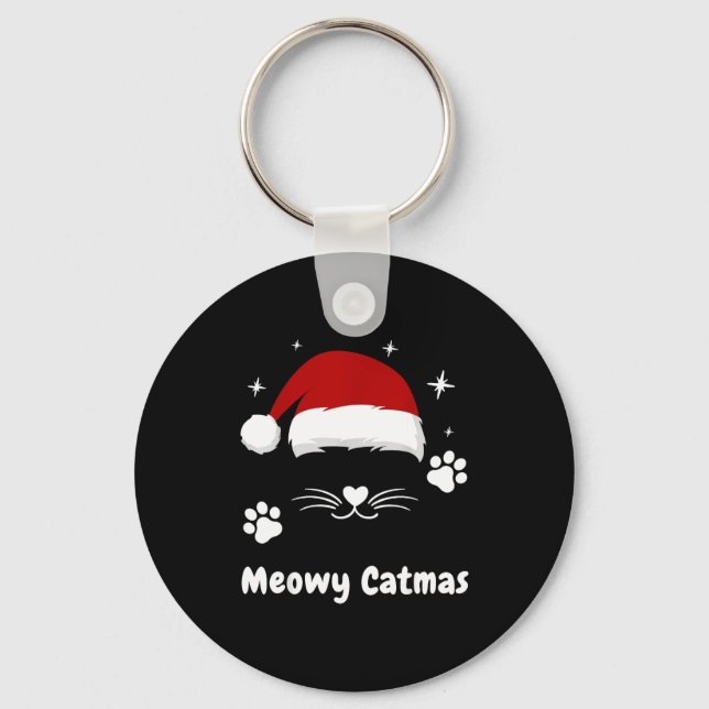 Meowy Catmas Söta Kullingar Katter Tomte Hatt Jul  Nyckelring (Framsida)