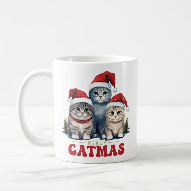Meowy CaTMas three SMiling Cats Kaffemugg (Vänster)