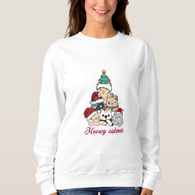 Meowy Catmas Träd T Shirt (Framsida)