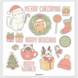 Meowy Christmas! Adorable Kawaii Cats Holiday Klistermärken