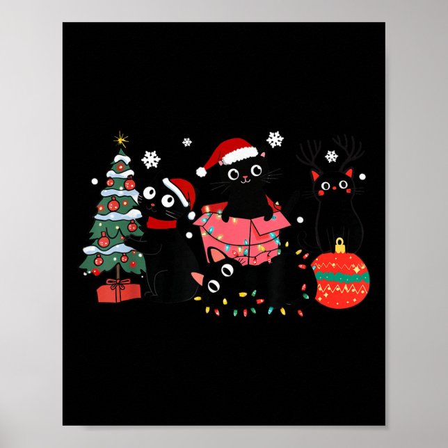 Meowy Christmas Black Cats Play Christmas Tree Lig Poster (Framsidan)
