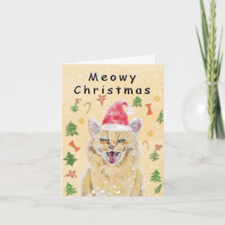 Meowy Christmas card angry yet cute cat Kort