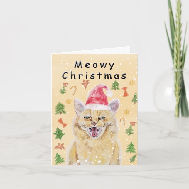 Meowy Christmas card angry yet cute cat  Kort (Framsida)
