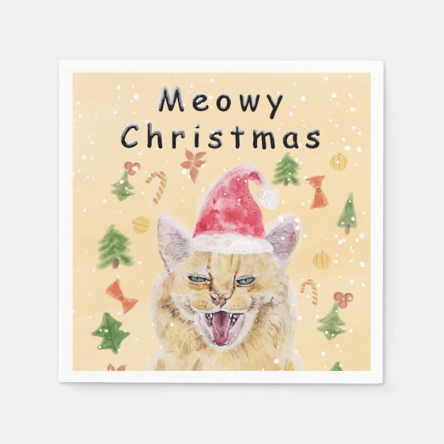 Meowy Christmas cat funny and cute cat  Pappersservett (Framsidan)