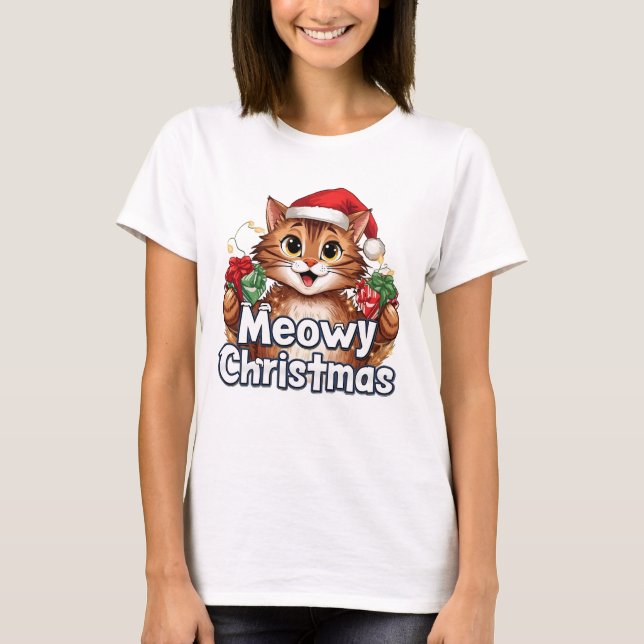 Meowy Christmas Cat . Funny Holiday Tee (Framsida)