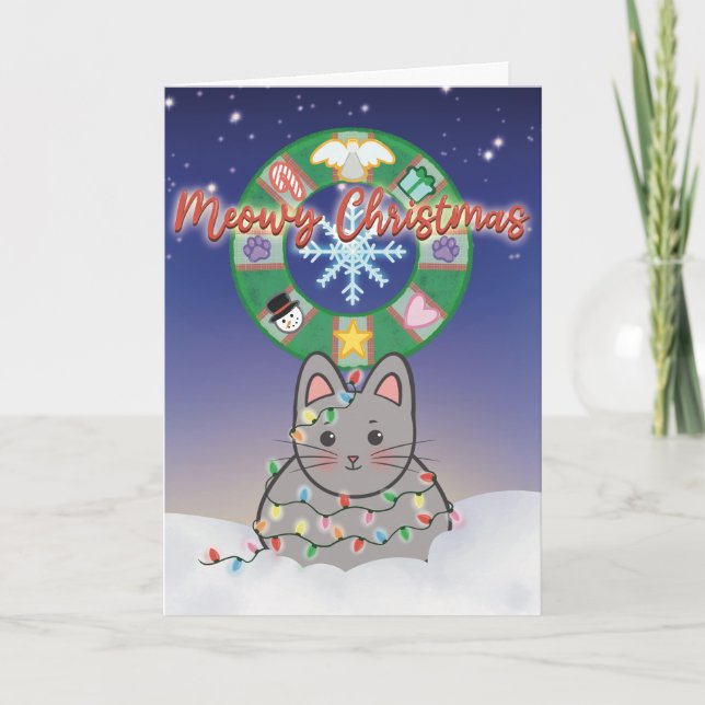 Meowy Christmas Cat Helgkort (Framsida)