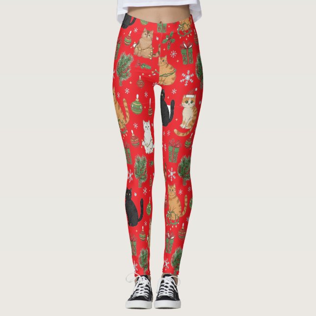 Meowy Christmas Cat Leggings - Gift For Cat Mom (Framsida)