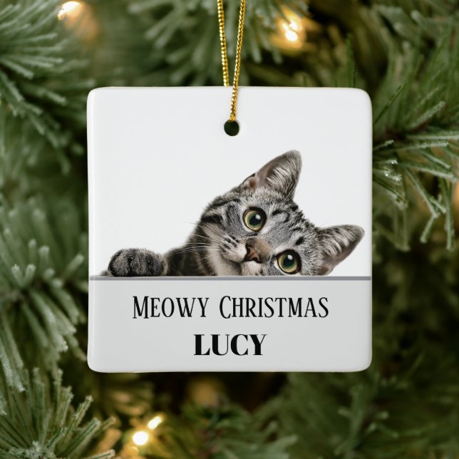 Meowy Christmas Custom Cat Photo & Name Ornament (Träd)