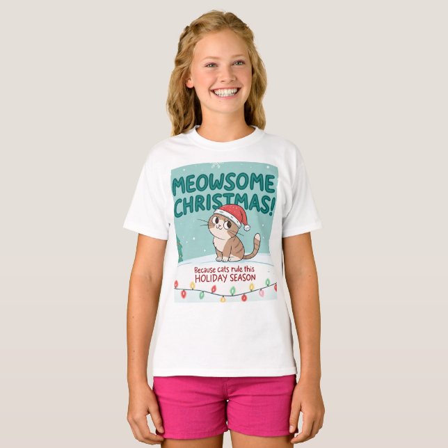 Meowy Christmas cut Cat – Family Matching Holida T Shirt (Hel framsida)
