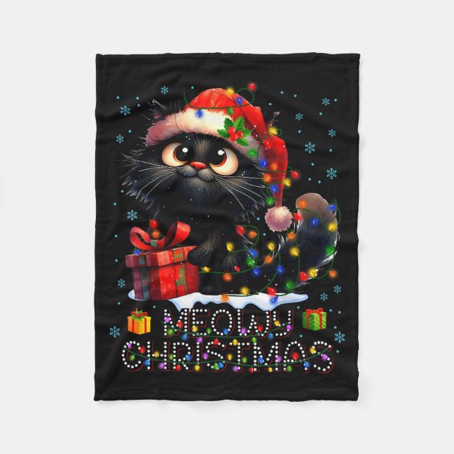 Meowy Christmas Cute Black Cat Christmas Xmas Wome Fleecefilt (Framsidan)