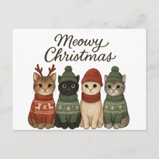 Meowy Christmas Cute Cats Holiday Postcard | Cozy  Helg Vykort