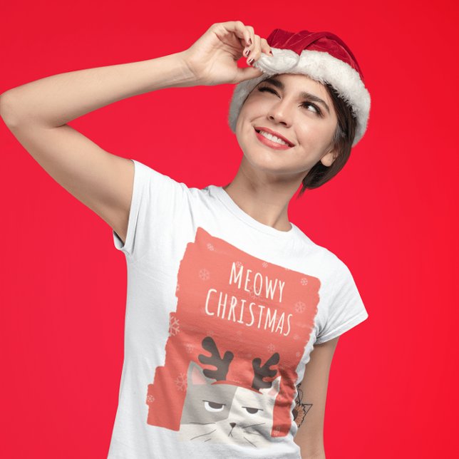 MEOWY CHRISTMAS CUTE GIRLS DAM CHRISTMAS T SHIRT (Skapare uppladdad)
