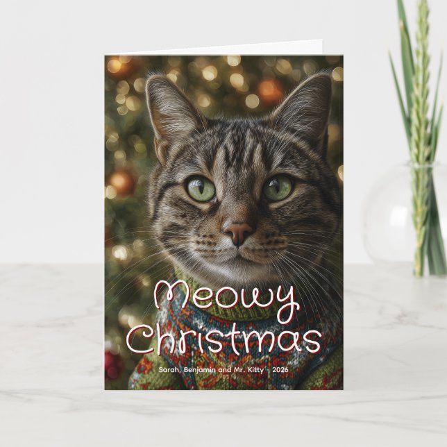 Meowy Christmas Family Cat Photo Helgkort (Framsida)