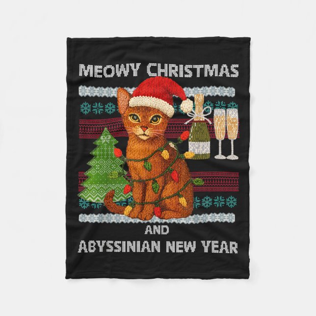 Meowy Christmas Funny Abyssinian Cat Santa Hat Ugl Fleecefilt (Framsidan)