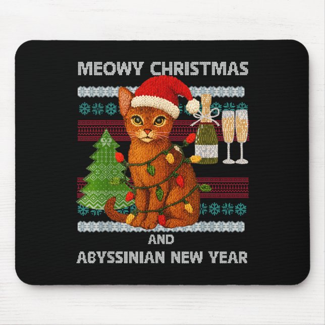 Meowy Christmas Funny Abyssinian Cat Santa Hat Ugl Musmatta (Framsidan)