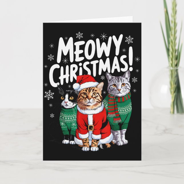 Meowy Christmas Funny Cat Christmas Holiday Xmas S Kort (Framsida)