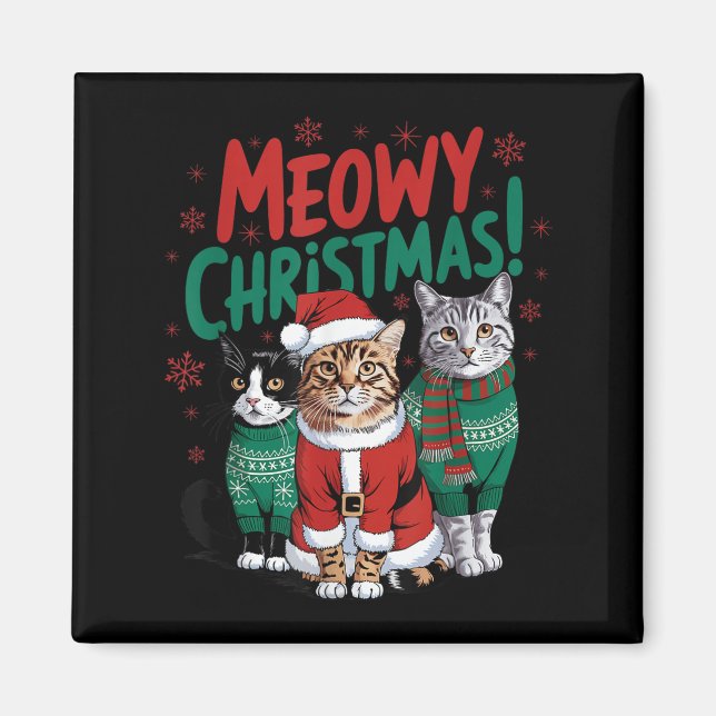 Meowy Christmas Funny Cat Christmas Holiday Xmas S Magnet (Framsidan)