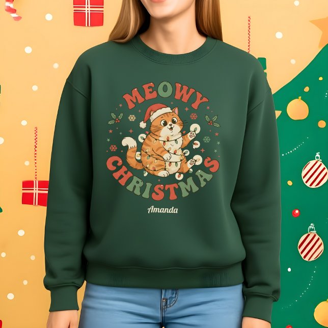 Meowy Christmas Funny Cat Christmas Sweatshirt T Shirt (Skapare uppladdad)