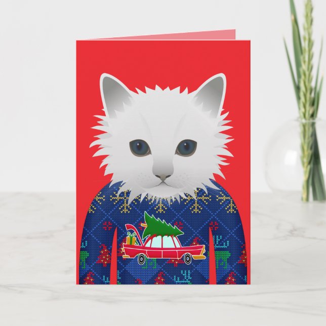 MEOWY CHRISTMAS FUNNY CAT GREETING CARD KORT (Framsida)