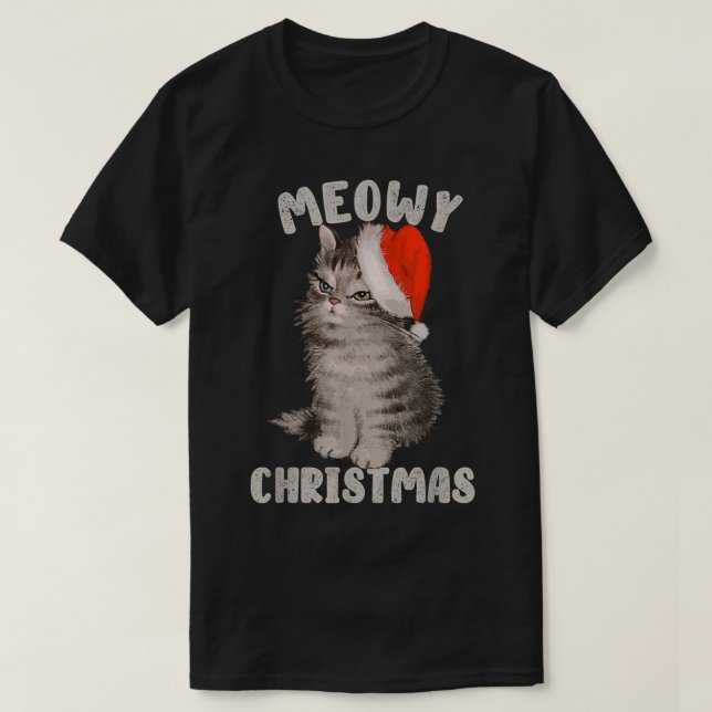 Meowy Christmas Funny Cat Holiday Design T Shirt (Design framsida)