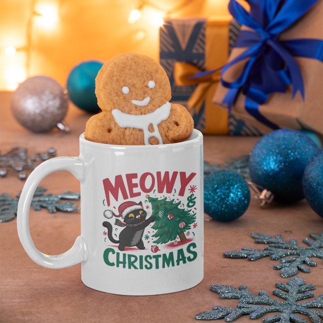 Meowy Christmas - Funny Cat Lovers Kaffemugg (Skapare uppladdad)
