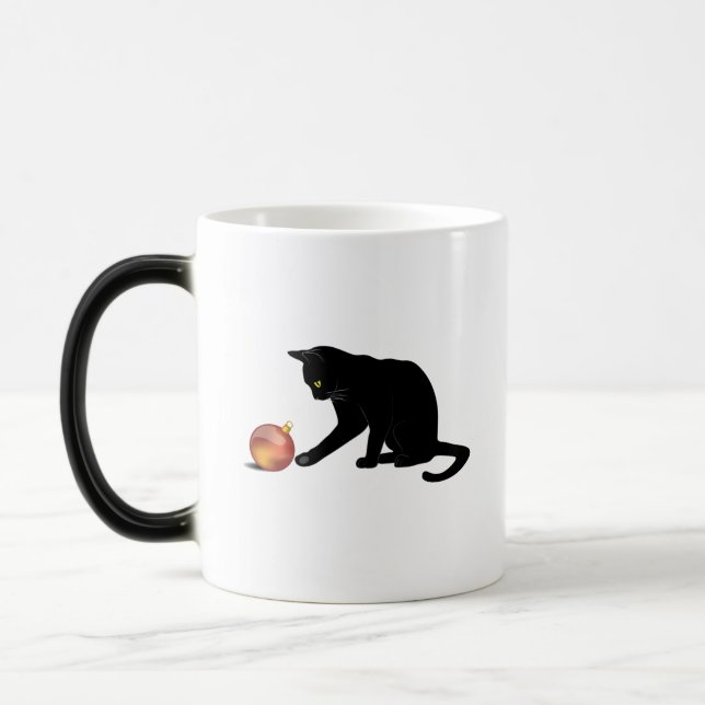 Meowy Christmas Funny Cat Magisk Mugg (Vänster)