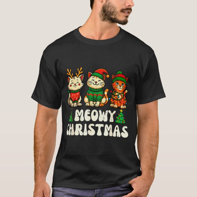Meowy Christmas Funny Cat Xmas Kitten Cat Lover Me T Shirt (Framsida)
