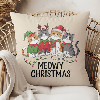 Meowy Christmas Funny Cats - Cute Holiday Kudde