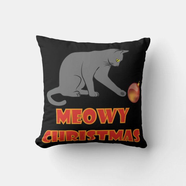 Meowy Christmas Funny Gray Cat Kudde (Framsida)