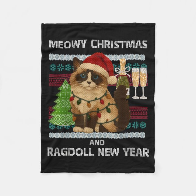 Meowy Christmas Funny Ragdoll Cat Santa Hat Ugly S Fleecefilt (Framsidan)
