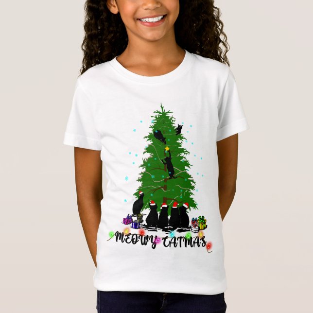 MEOWY CHRISTMAS, God jul Gift, Catmas Gift T Shirt (Framsida)