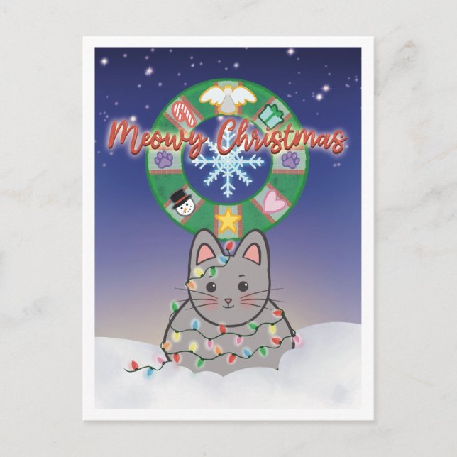 Meowy Christmas Holiday Cat Postcard Helg Vykort (Framsida)