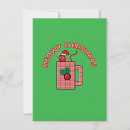 MEOWY CHRISTMAS Holiday Greeting Card Green Julkort