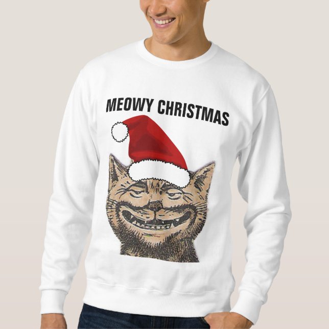 MEOWY CHRISTMAS Kattsweatshirts Lång Ärmad Tröja (Framsida)