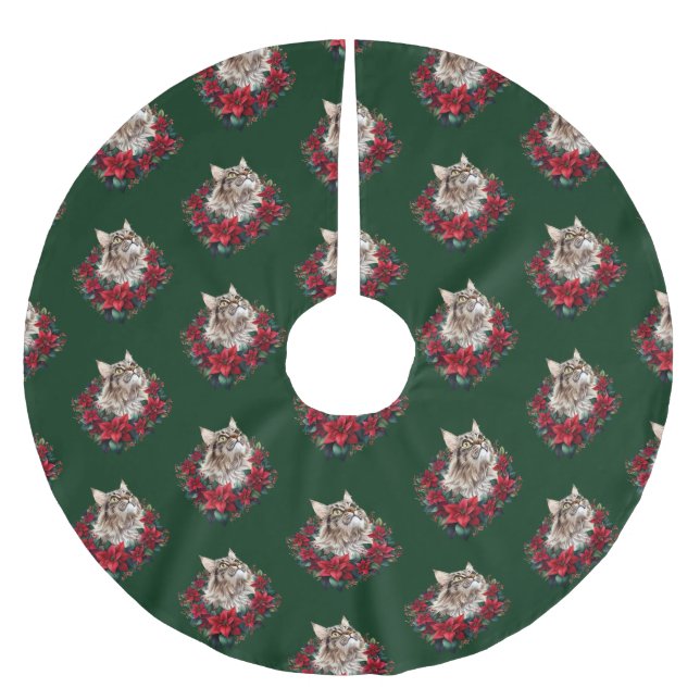 Meowy Christmas Maine Coon Cat  Julgransmatta Borstad Polyester (Framsidan)