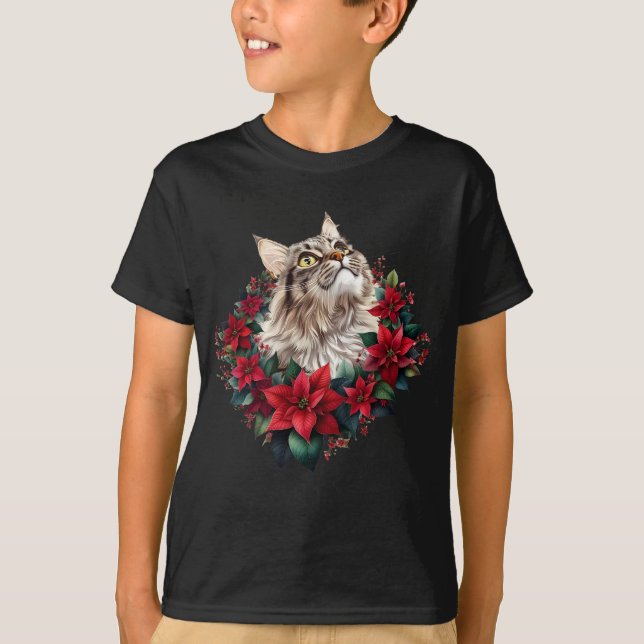 Meowy Christmas Maine Coon Cat  T Shirt (Framsida)
