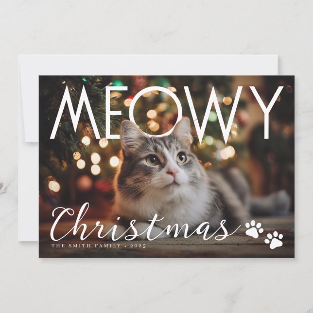 Meowy Christmas Modern Photo Holiday Card Julkort (Framsida)