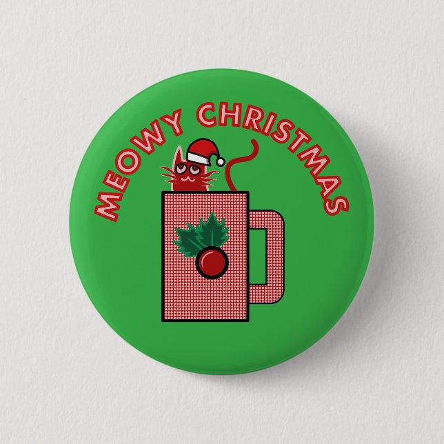 MEOWY CHRISTMAS Pin Button Green Knapp (Framsida)