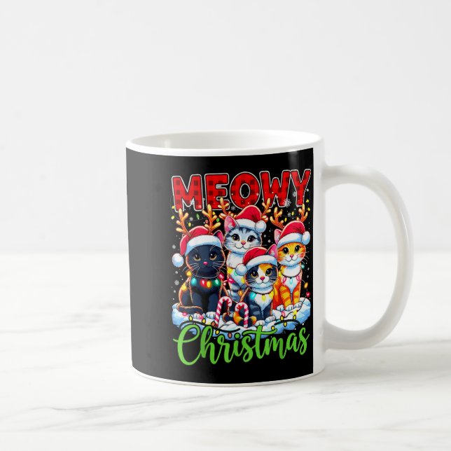 Meowy Christmas Reindeer Xmas Lights Santa Cat  Kaffemugg (Höger)