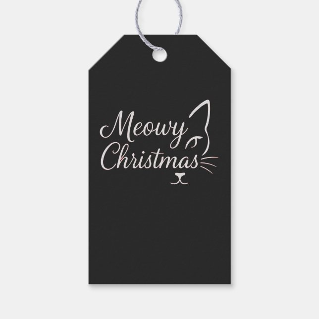 'Meowy Christmas' Sofistikerad Kolmörk Svart Presentetikett (Framsidan)